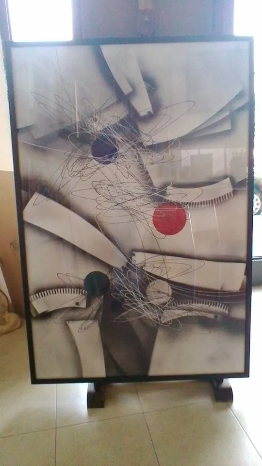 Quadro astratto materico con cornice nera