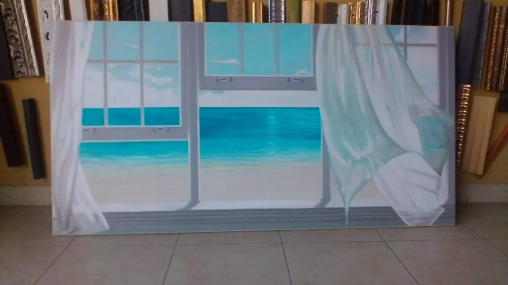 Quadro su tela con finestra sul mare