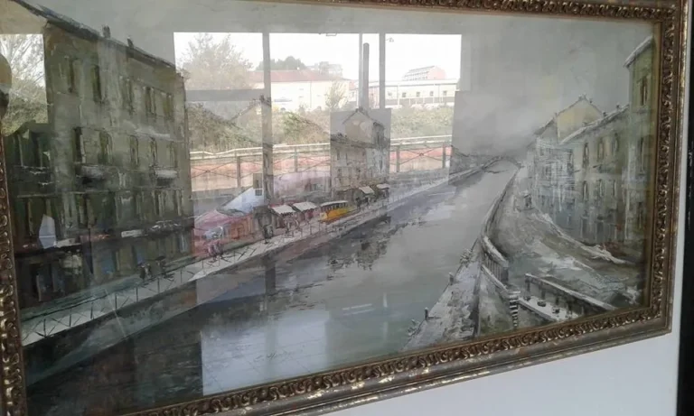 Quadro del Naviglio di Milano con cornice dorata