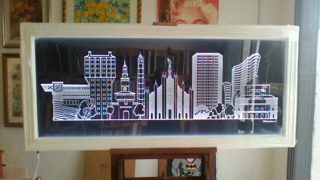 Skyline di Milano incorniciato con cornice bianca